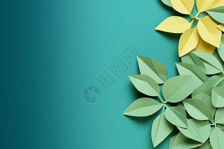 蓝绿色线条花朵墙上的青绿纸花背景