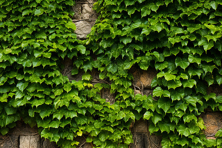 绿叶覆盖的墙壁背景图片