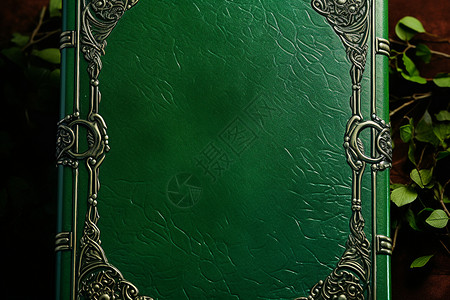 绿色皮革封面的书背景图片