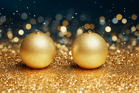 金色亮片里的圣诞球背景图片