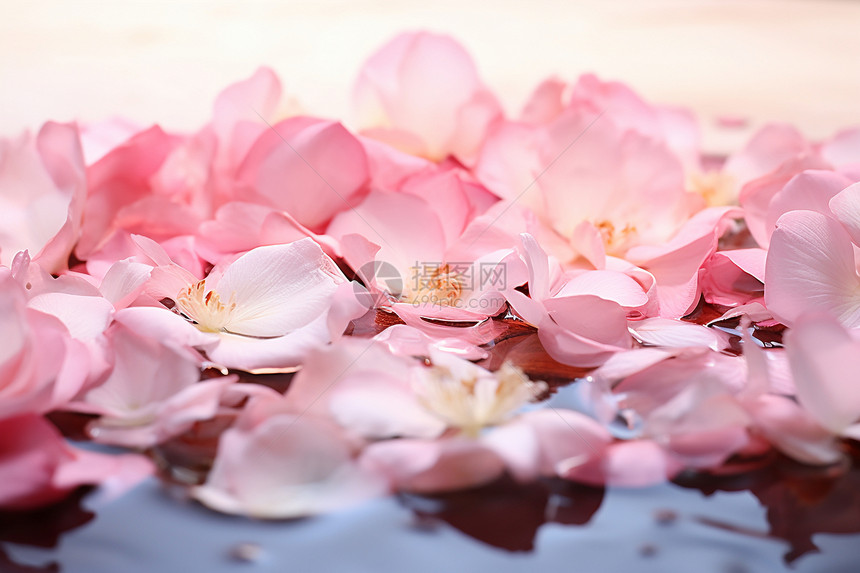 水面上浪漫的粉色花朵图片