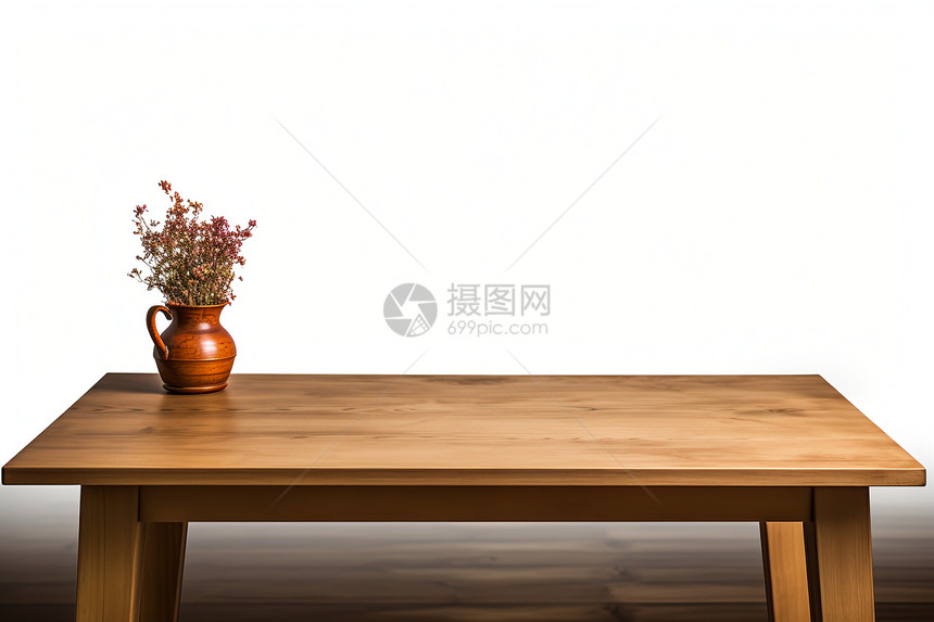 木质桌面上的花瓶图片