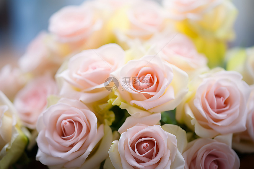 桌面上的粉白玫瑰花图片