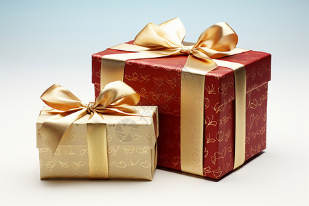 金色礼物盒子金色丝带装饰的两个礼盒背景