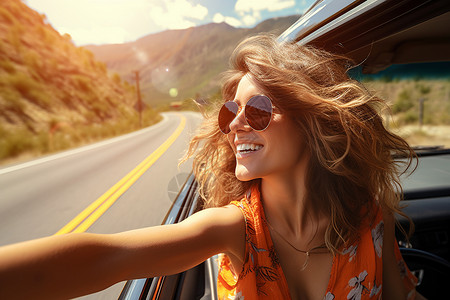 夏日旅行中的女司机背景图片