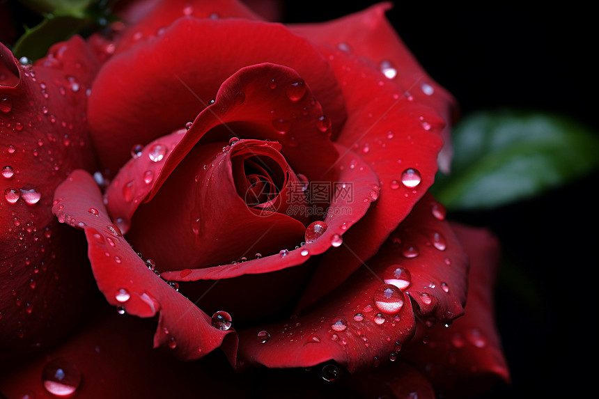 缀满雨滴的红玫瑰图片