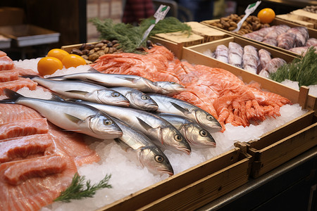 食品展示市场上的海鲜背景
