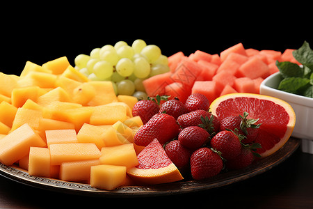 五彩斑斓的水果盘背景图片