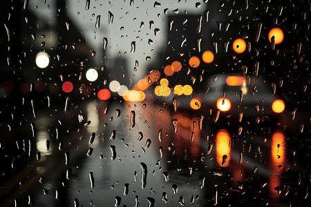 视觉模糊滴落雨滴的汽车玻璃背景