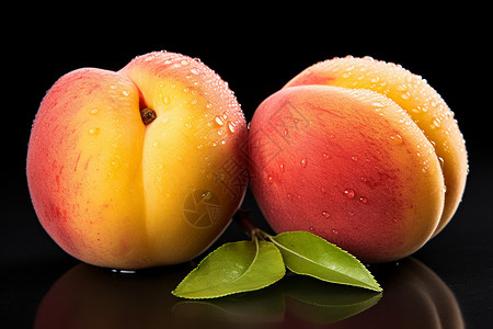 新鲜采摘的桃子水果背景图片