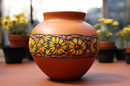 复古的黏土花瓶背景图片