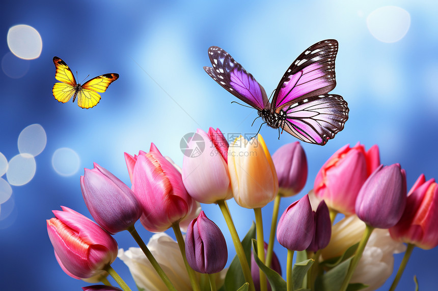 郁金香上的蝴蝶图片