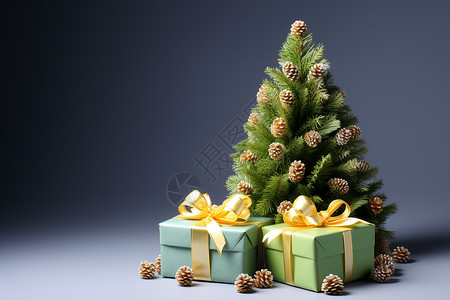 圣诞树边的礼物盒背景图片