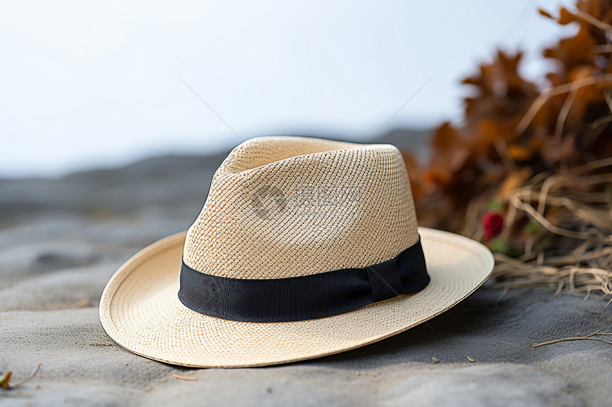 沙滩上米色的帽子图片