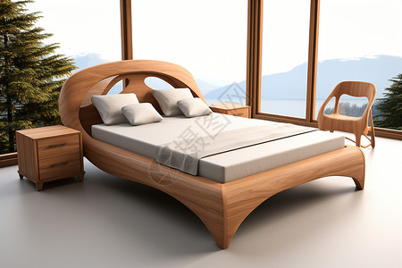 室内优雅的木制床背景图片