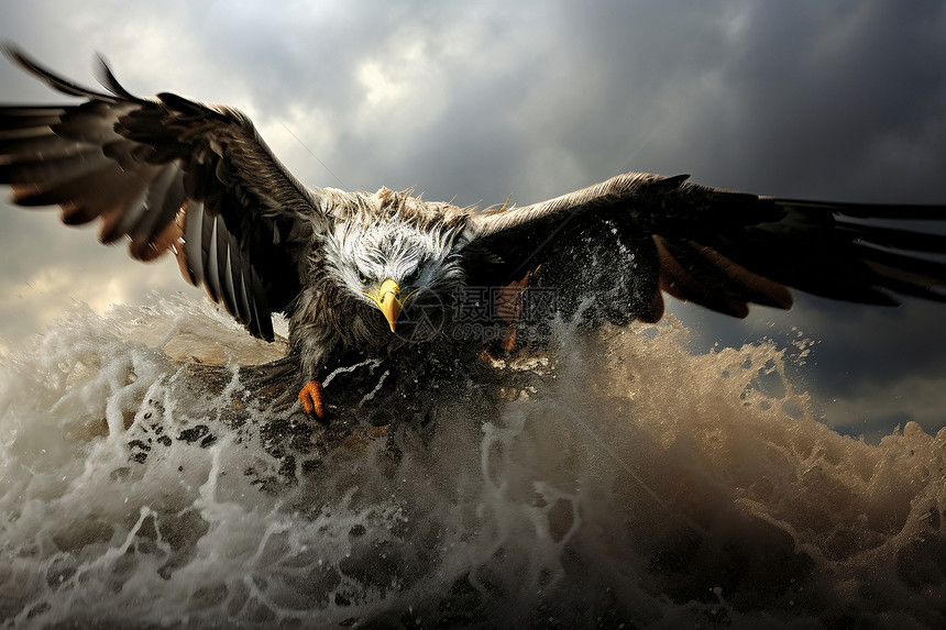 波浪上飞翔的老鹰图片