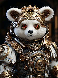 白色精细的盔甲盔甲的白色红眼熊猫插画