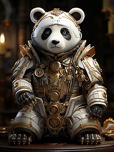 穿着盔甲的白色熊猫背景图片