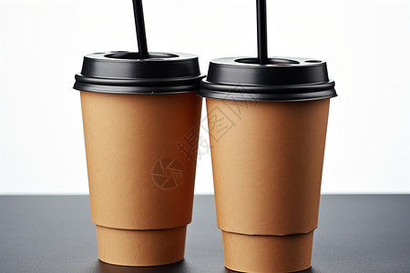 棕色咖啡杯带有吸管的咖啡杯背景