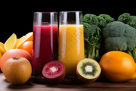 新鲜的果汁和蔬菜背景图片