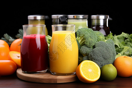 健康的果汁和蔬菜背景图片