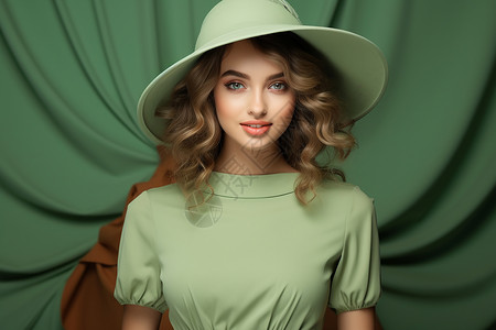 女子的绿色帽子高清图片