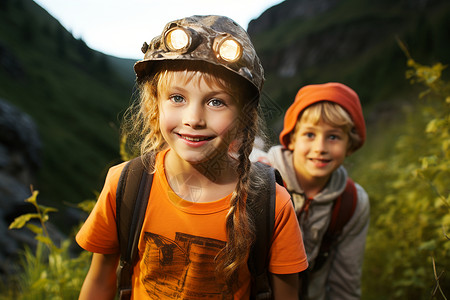 山地探险户外探险的孩子背景