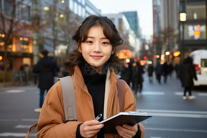 繁忙街道的女子图片