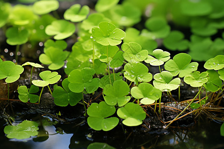 四叶草植物水中绿色植物背景