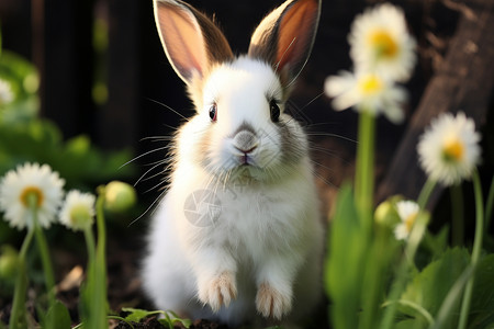 拿花朵小兔子小兔子与雏菊背景