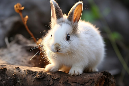 野外白色的野兔背景图片