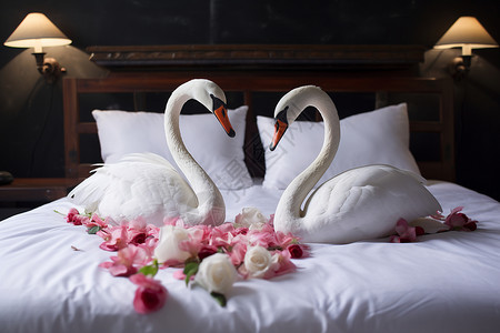 床上两只天鹅背景图片