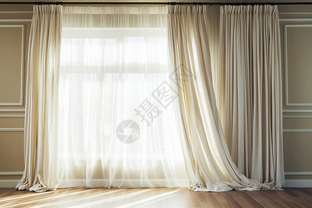 落地窗前柔软的窗帘背景图片