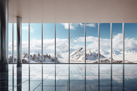 商务建筑里的雪山挂画背景图片