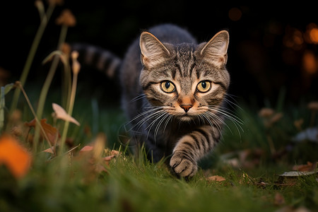 穿过草地的猫咪高清图片