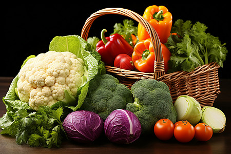 蔬菜丰收的篮子背景图片