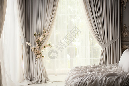 豪华卧室内的窗帘背景图片