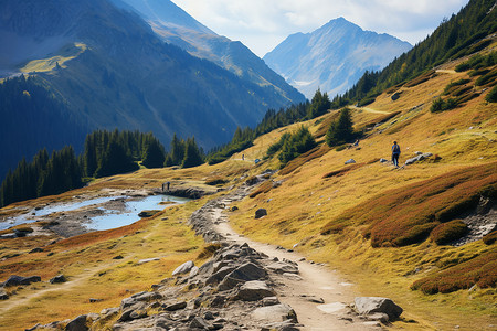 山间小径山间的一条土路背景