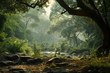 雨林素材森林中的岩石背景