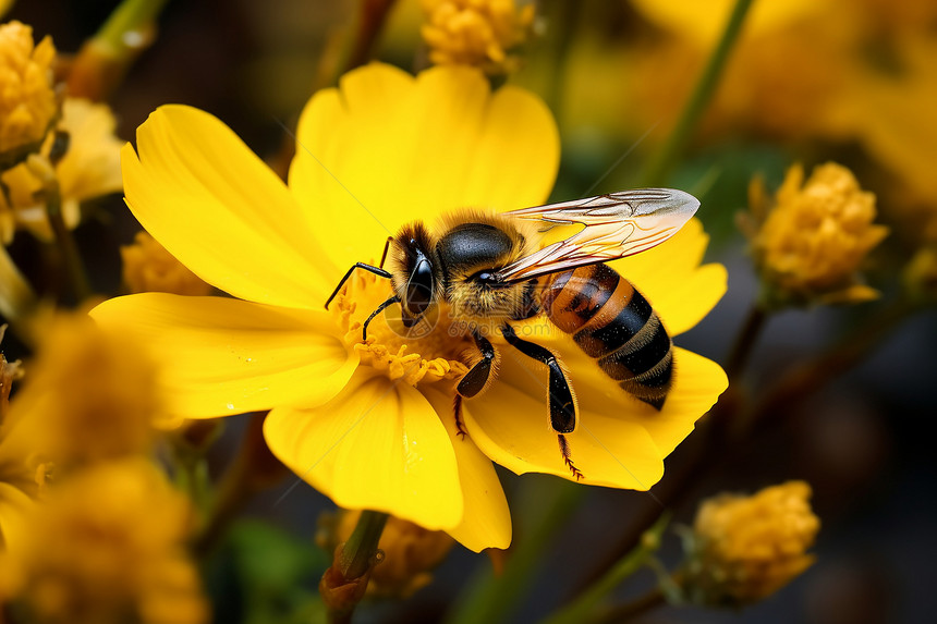 蜜蜂与黄花图片