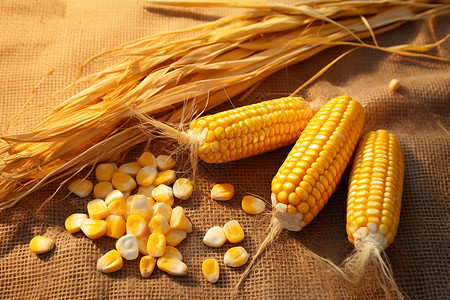 玉米穗丰收的金黄玉米背景