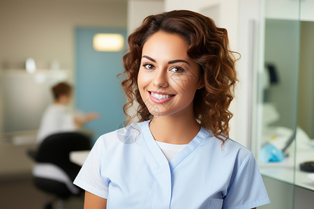 身穿制服的女性牙医背景图片