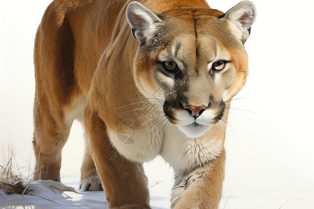 雪地中行走的美洲狮高清图片