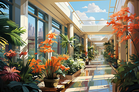 现代医院的走廊场景背景图片