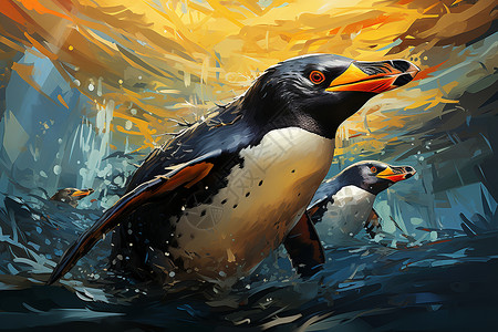 海洋中游泳的企鹅背景图片