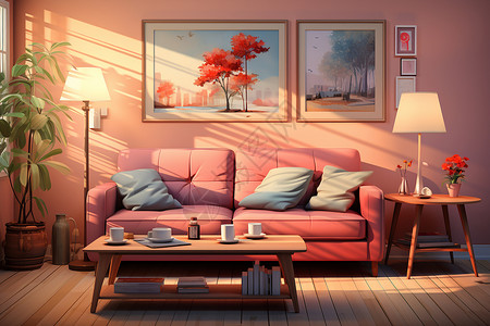 现代简约室内背景温馨的室内家居插画