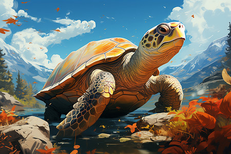 海洋世界中游泳的海龟背景图片