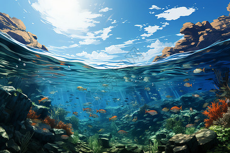 清澈海水的海底世界背景图片