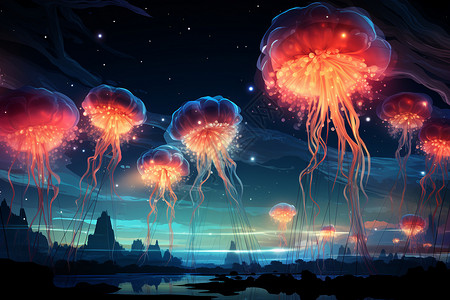 梦幻的水母背景图片