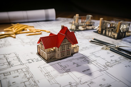 草图建筑工程中的房屋模型背景